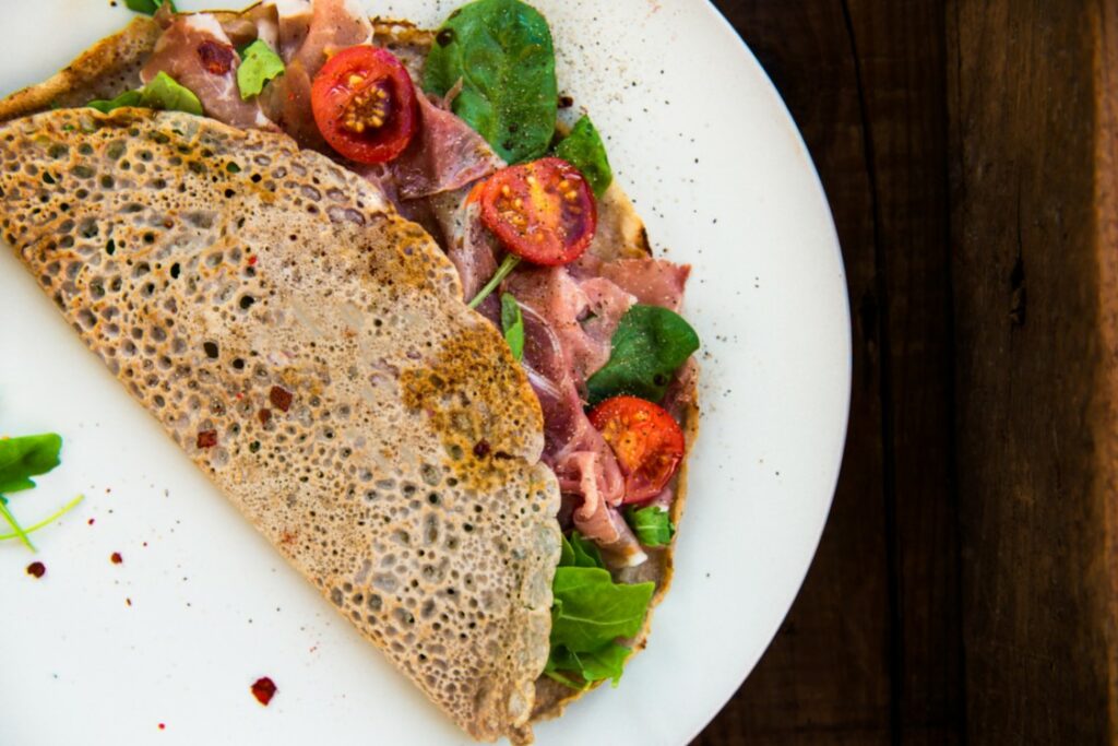 Recettes-pour-tous.com-Crêpes sans gluten jambon, fromage et épinards 