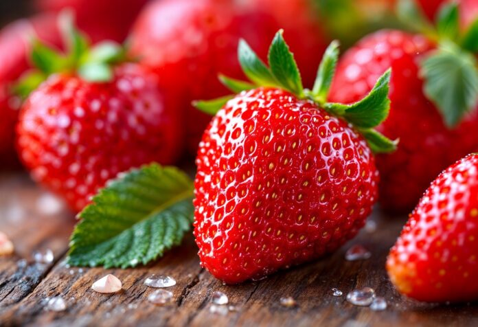 recettes-pour-tous_Le retour des fraises change-t-il vraiment notre façon de cuisiner en avril_close-up-fresh-strawberries-with-leaves-water-droplets-wooden-surface Fraises d'Avril
