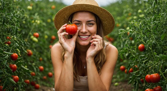 recettes-pour-tous_Tomate d'été, 5 recettes simples pour profiter de la pleine saison_woman-holding-tomato-garden Tomate d'été